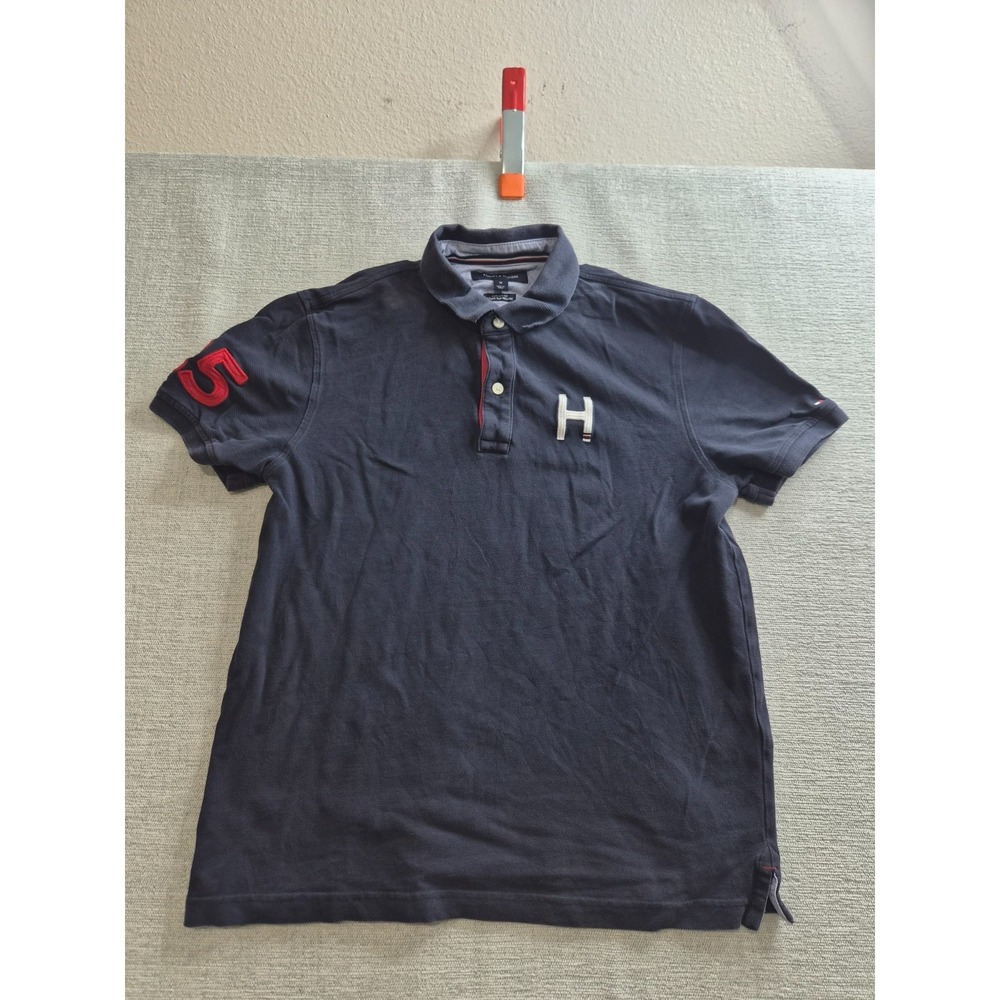 Tommy Hilfiger Polo Shirt Mens Medium Blue H #85 Golf Performance Resort Wear